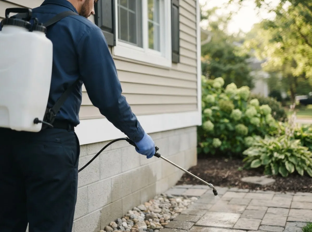 Pest control technician inspecting a home in Mylo, ND